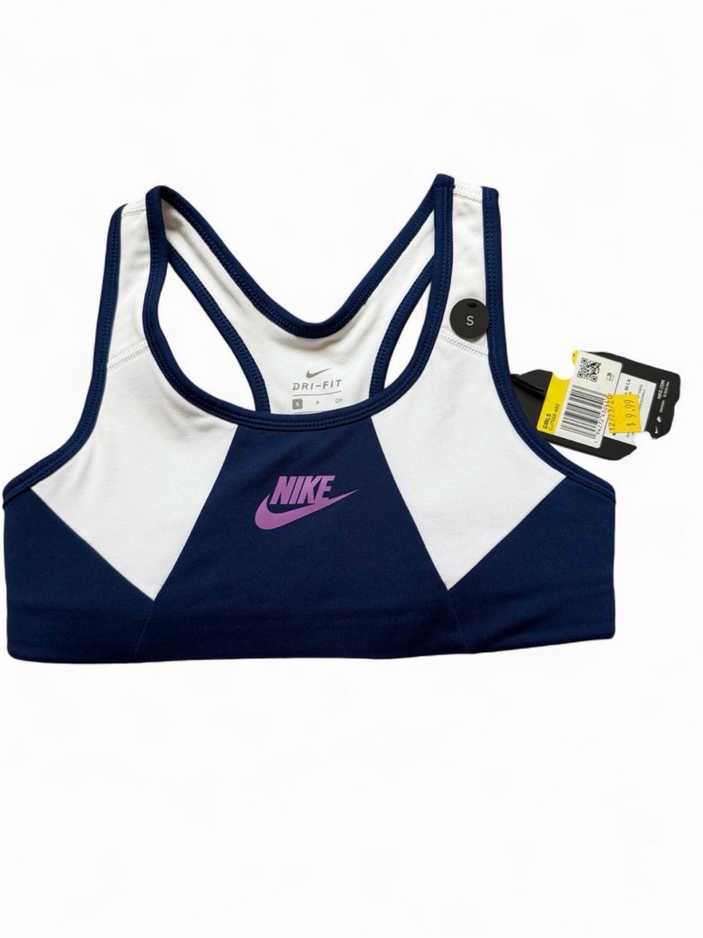 Nike Navy & White Sports Bra with Pink Logo